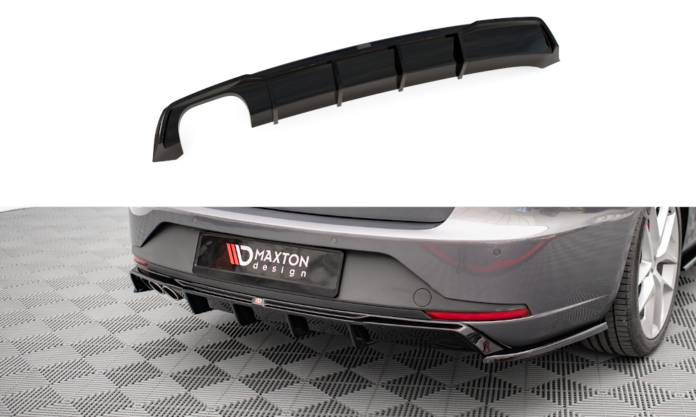 Street+ Heck Ansatz Diffusor passend für Seat Leon FR Sportstourer Mk3 schwarz Hochglanz