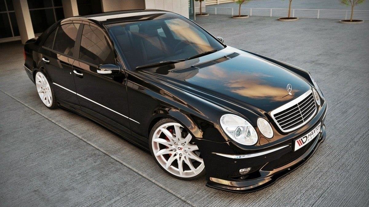 Street+ Spoilerlippe Front Ansatz passend für Mercedes E W211 AMG vor FL schwarz Hochglanz