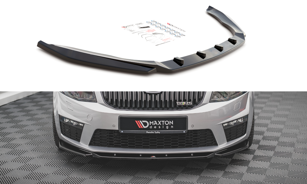 Street+ Spoilerlippe Front Ansatz V.4 passend für Skoda Octavia RS Mk3 schwarz Hochglanz