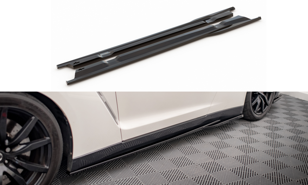 Street+ Seitenschweller Leisten passend für Nissan GTR R35 FL schwarz Hochglanz