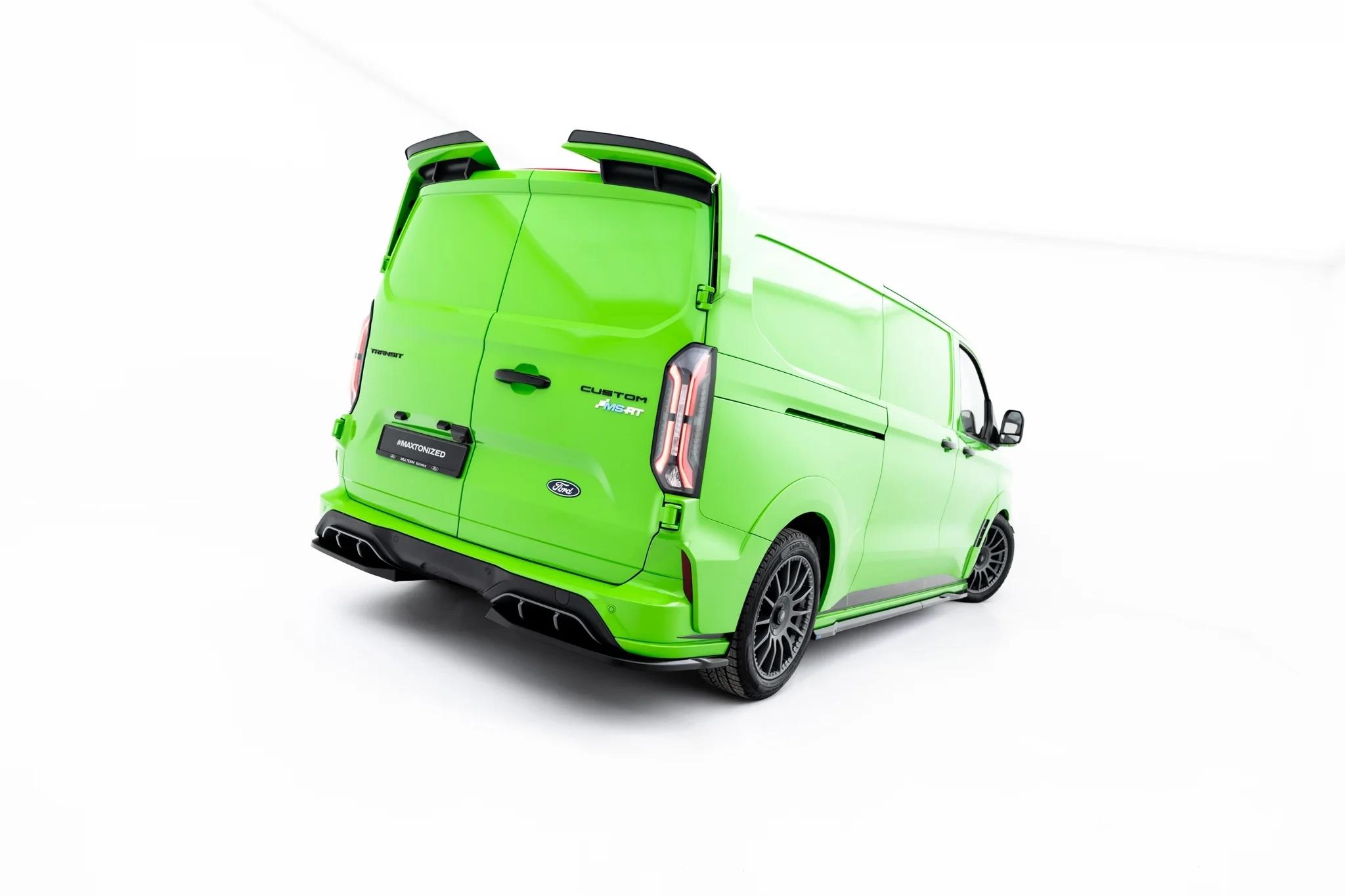 Heck Ansatz Flaps Diffusor passend für Ford Transit Custom MSRT Mk2 schwarz Hochglanz