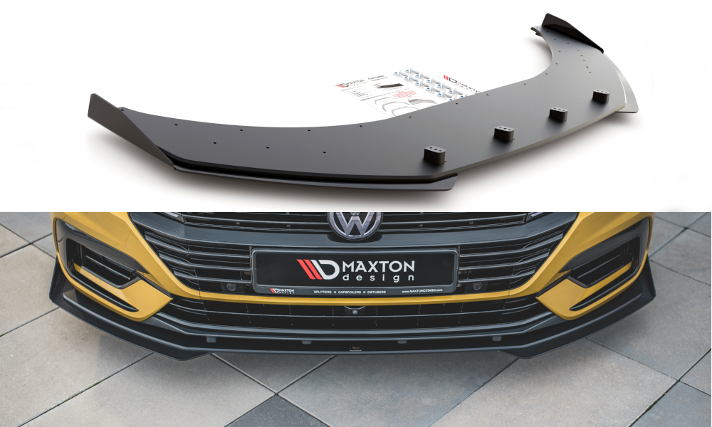 Street Pro Spoilerlippe Front Ansatz + Flaps passend für VW Arteon R-Line Limousine / Shooting Brake Mk1 schwarz Hochglanz