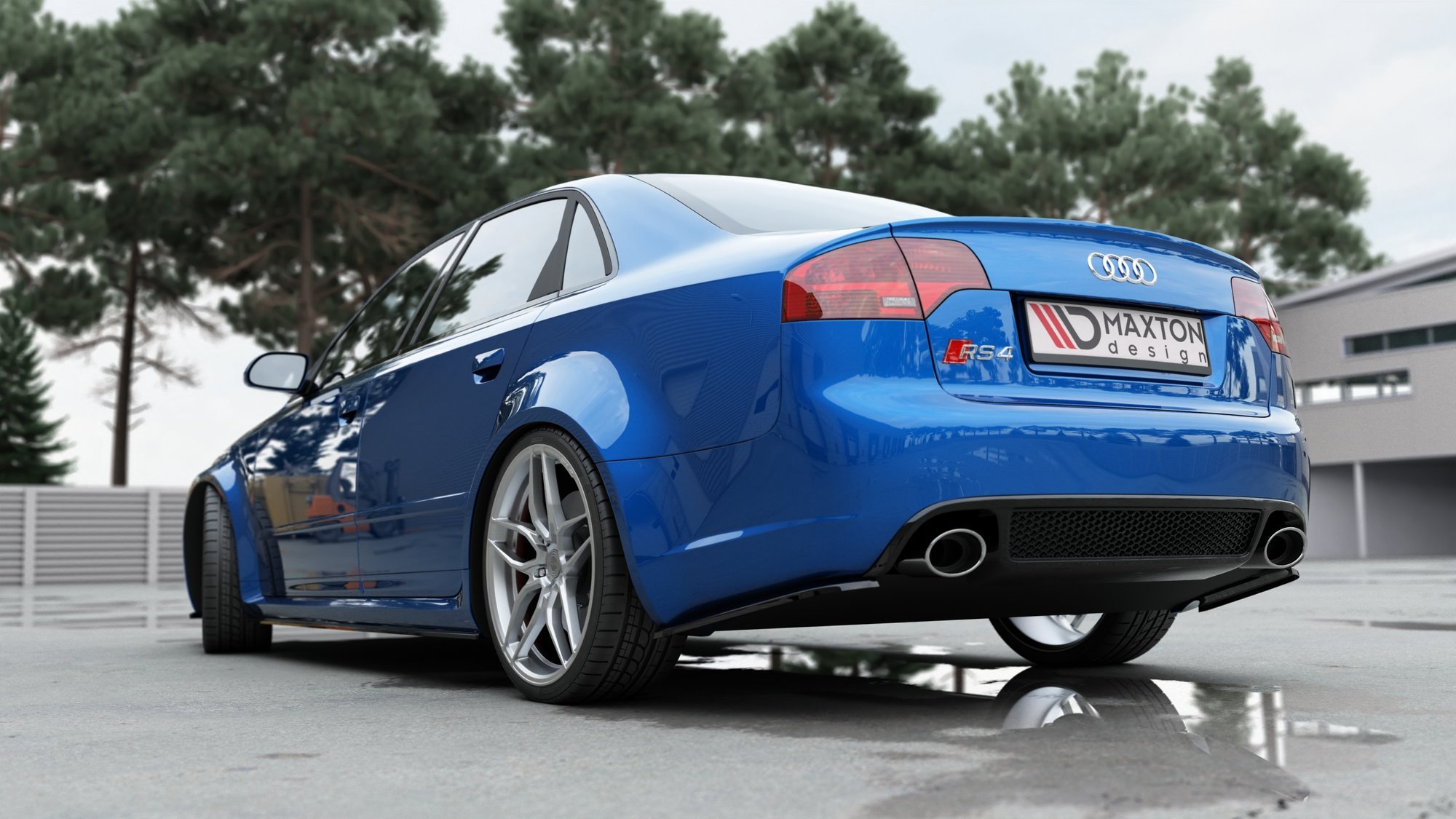 Heck Ansatz Flaps Diffusor V.1 für Audi RS4 Limousine B7 schwarz Hochglanz