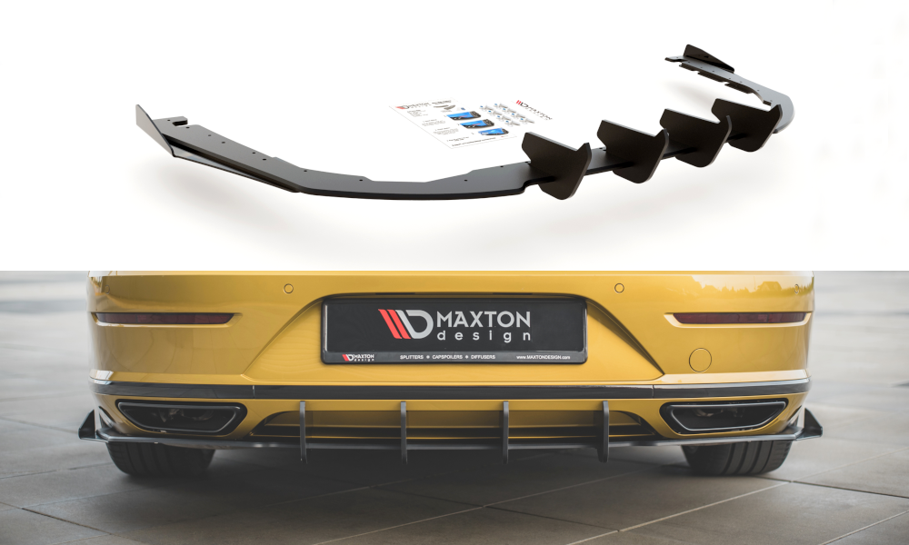 Street Pro Heck Ansatz Diffusor + Flaps passend für VW Arteon R-Line Limousine / Shooting Brake Mk1 schwarz Hochglanz
