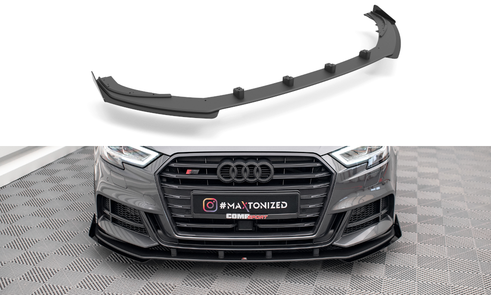 Street Pro Spoilerlippe Front Ansatz + Flaps V.1 passend für Audi S3 / A3 S-Line Sportback 8V FL schwarz Hochglanz