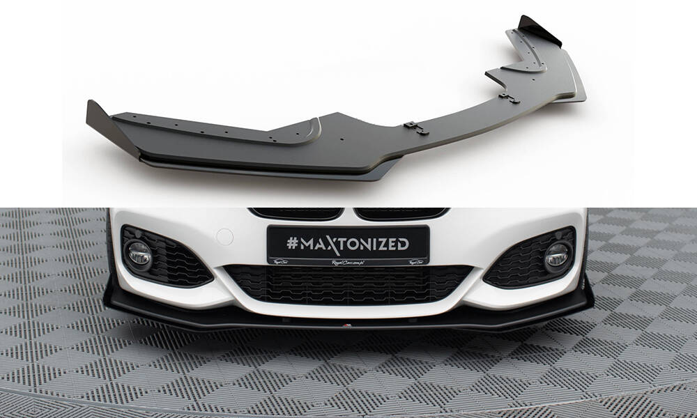 Street Pro Spoilerlippe Front Ansatz V.3 + Flaps passend für BMW 1er F20 M-Paket FL / M140i schwarz Hochglanz