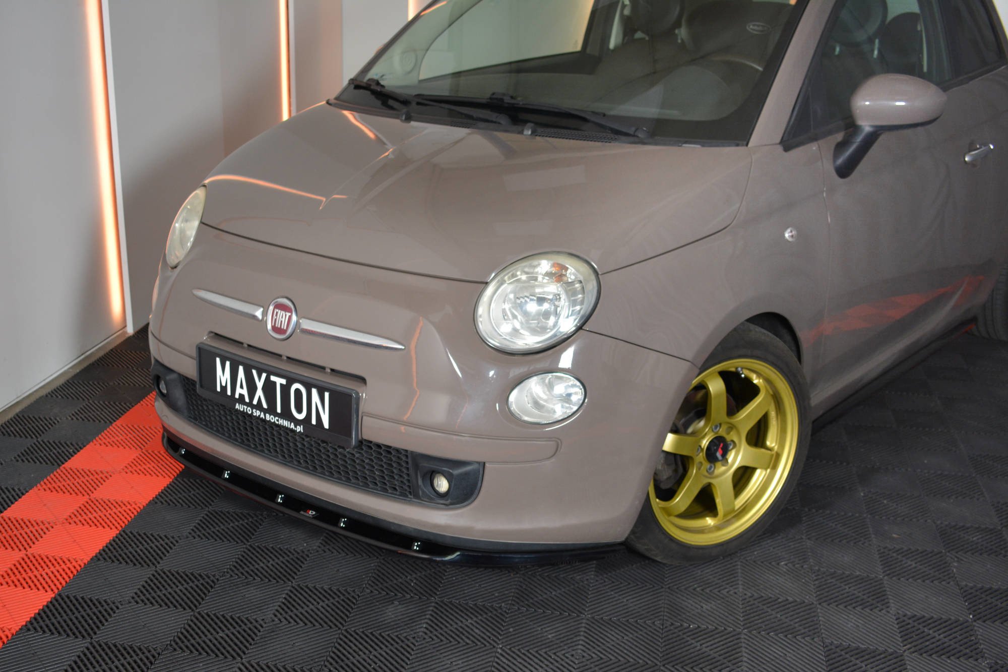 Street+ Spoilerlippe Front Ansatz V.1 passend für Fiat 500 Hatchback vor FL schwarz Hochglanz