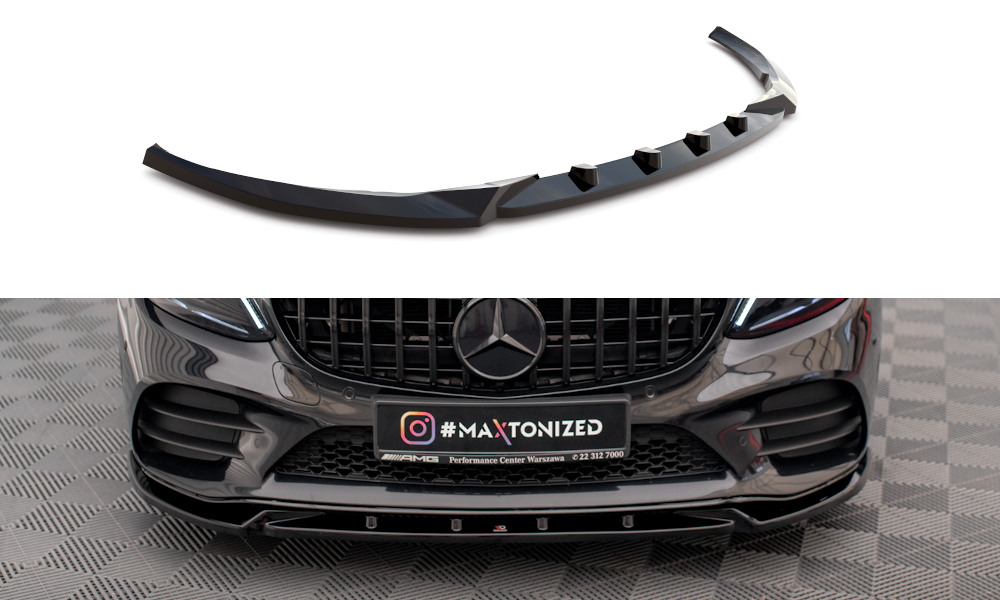 Street+ Spoilerlippe Front Ansatz V.2 passend für Mercedes C AMG Line Limousine / Coupe / Kombi W205 / C205 / S205 FL schwarz Hochglanz