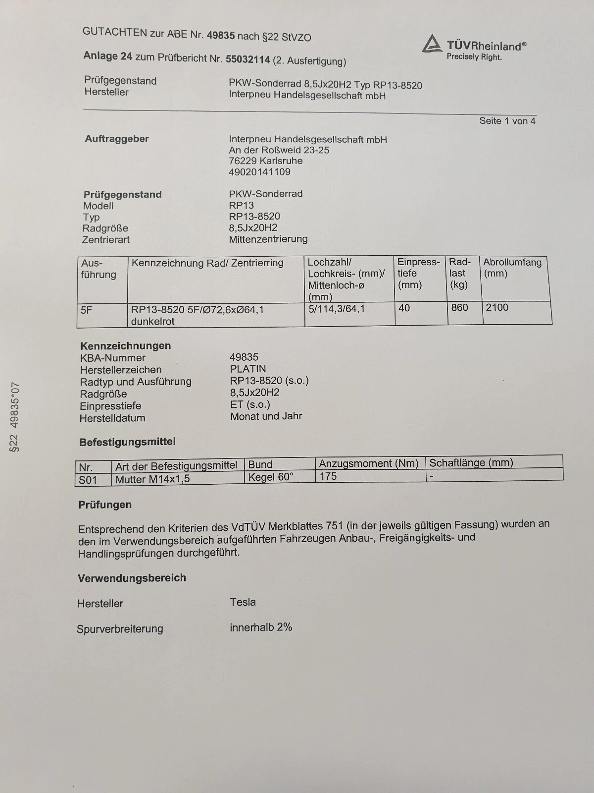 20 Zoll P70 Felgen für Tesla Model3 Model 3 Performance 8,5x20 et40 5x114,3