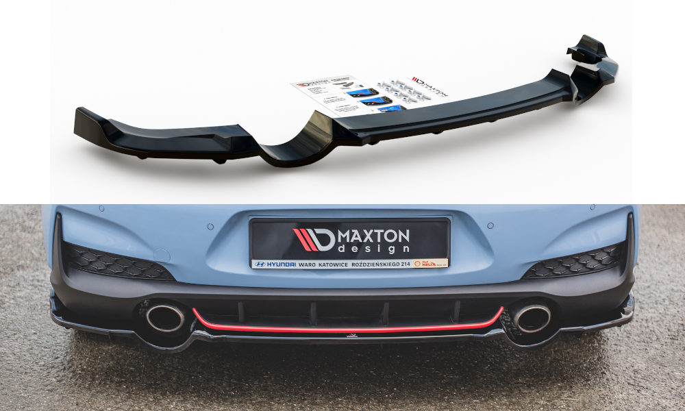 Mittlerer Cup Diffusor DTM Look Heck Ansatz für Hyundai I30 N Mk3 Hatchback schwarz Hochglanz